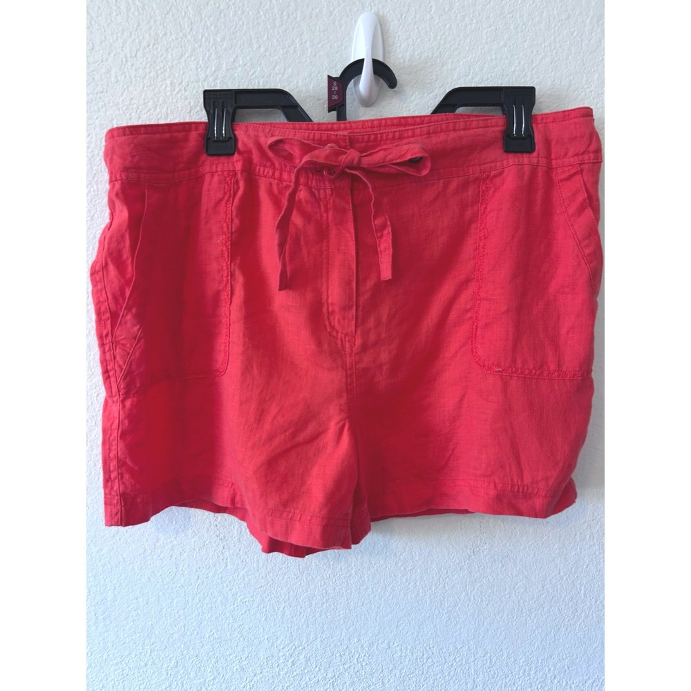 100% Linen Sigrid Olsen Drawstring Shorts Size 14 Casual Summer Pockets